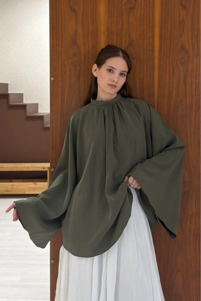 fayaboutique.com Haki Yeşili Modal Dokulu Melissa Bluz