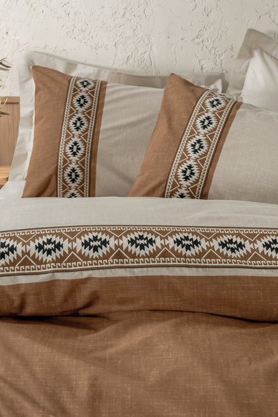 Cotton Box Folk Art Double Duvet Cover Set Nova Beige