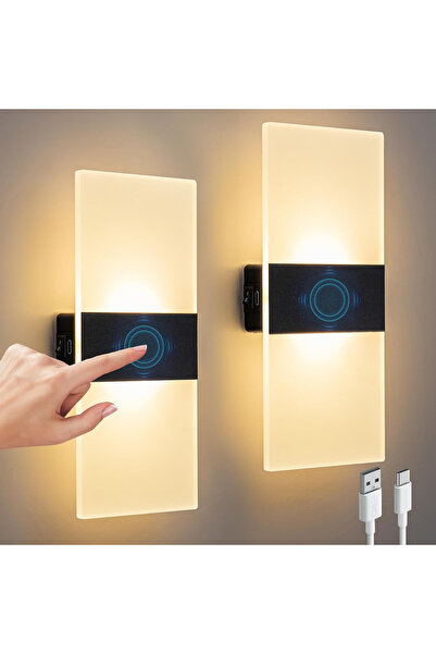 OEM Σετ 2 Φωτιστικών Τοίχου LED με Αφή – Θερμό Λευκό Φως, 3 Επίπεδα Έντασης, ...