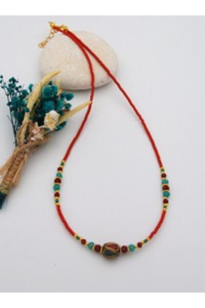 Stoneage Mixed Natural Stone Afghan Necklace - Multi-Colored -