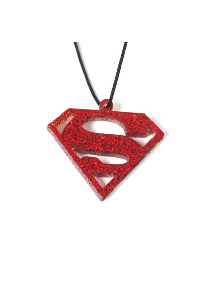NO BRAND Superman μεγάλο διάτρητο Glitter Plexiglass κρεμαστό 33x38mm - %ce%b...