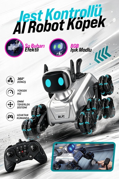 Blic BRB2 AI Akıllı Robot Köpek – Uzaktan Kumandalı, Jest ve Ses Kontrollü, 3...
