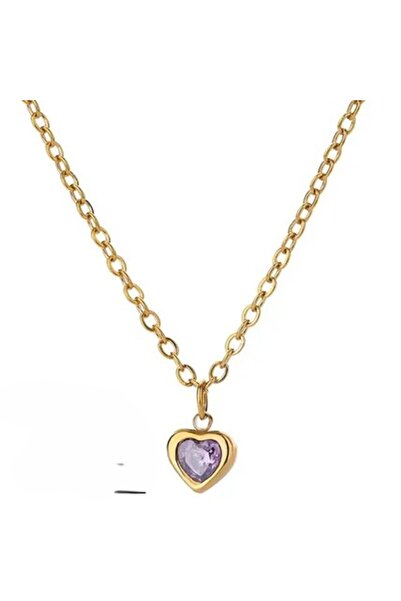Peach Jewelry Κλασικό μενταγιόν καρδιάς με λιλά ζιργκόν και κούμπωμα ασφαλεία...