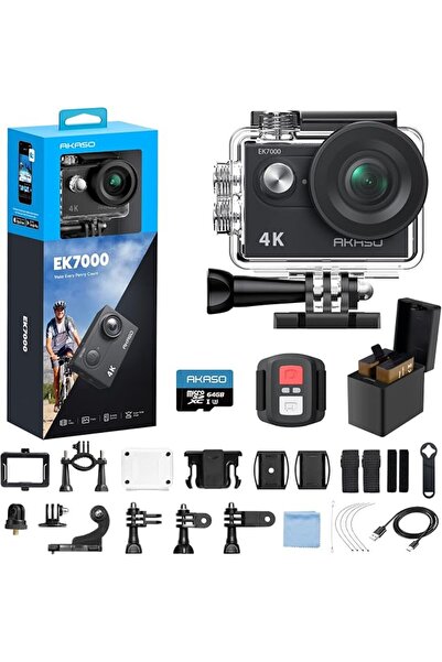 AKASO كاميرا أكشن EK7000 بدقة 4K و30 إطارًا في الثانية و20 ميجابكسل مع بطاقة ...