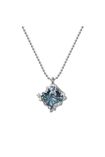 Peach Jewelry Κολιέ Ιζαμπέλα Ασήμι 925 Ρόδιο Ρόμβος Ακουα με Τετράγωνη Ζιργκό...