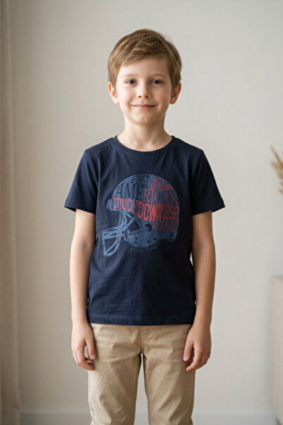 OEM Tricou baieti cu maneca scurta si imprimeu casca fotbal american, decolte...