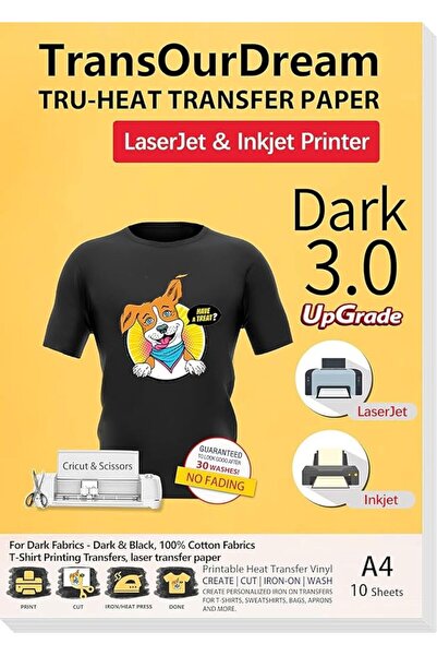 TransOurDream Iron on Heat Transfer Paper for Dark T Shirts (10 Sheets, A4, D...