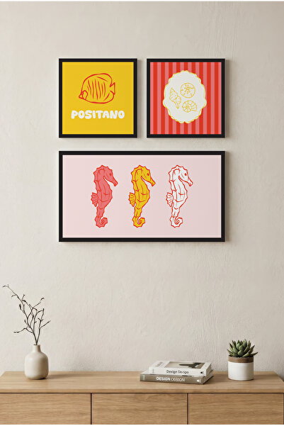 Zevahir Mobilya Dekorasyon Positano and Sea Horse Themed - Set of 3 Black Woo...