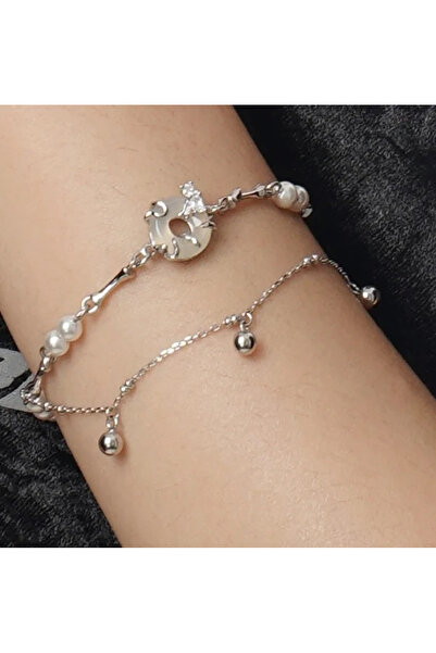 Peach Jewelry Βραχιόλι Ιζαμπέλα Ασημένιο 925 Επιροδιωμένο Διπλό με Τετράγωνες...