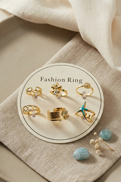 shopwave Gold Color Brass 6-Piece Ring Set Byk4303