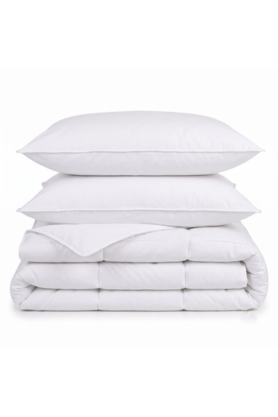 Boema Home Deco Set pilota si 2 perne cu puf si pene de gasca, fete din bumba...