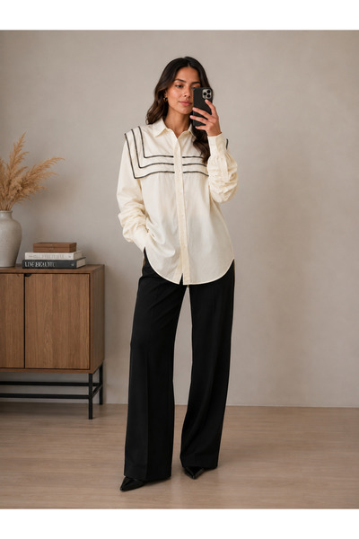 GÜL&CAN BUTİK 🤍 Ekru Oversize Detaylı Gömlek