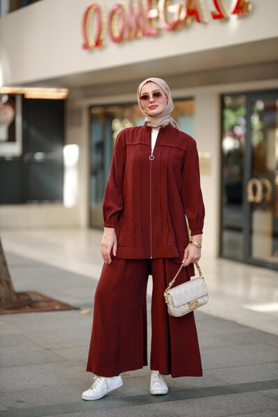 NS Moda Tesettür Lal Takım Bordo-Model 583