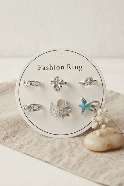 shopwave Silver Color Brass 6-Piece Ring Set Byk4304