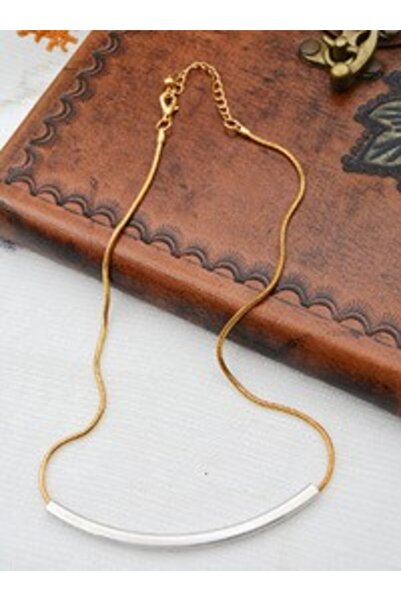 Stoneage Long Bar Necklace - Silver Color -