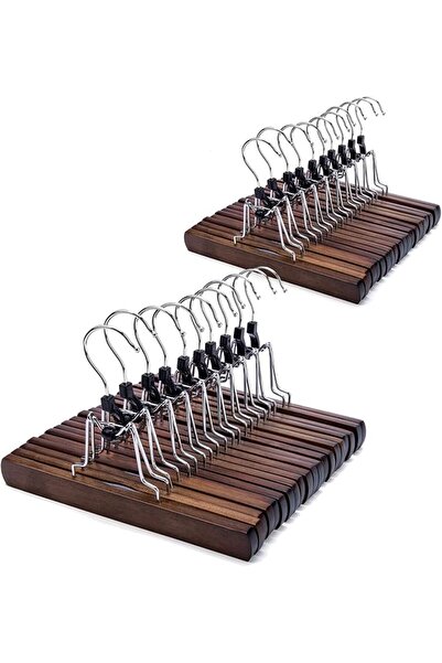 Nature Smile Wooden Pants Hangers 20 Pack Non Slip Skirt Hangers, Smooth Fini...