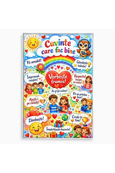 Luxcanva Tablou Canvas Cuvinte Care Fac Bine 50x70 cm cu Rama Argintiu Educat...