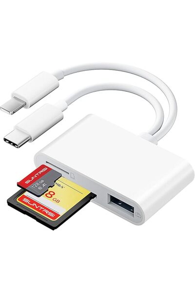 Suntrsi قارئ بطاقات SD لكاميرات iPhone و iPad، قارئ بطاقات ذاكرة بفتحتين يدعم...
