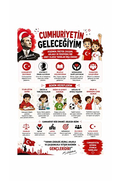 Gokco Cumhuriyetin Geleceğiyim Okul Sınıf Afişi 50x70cm Ebat Vinil Branda Baskı