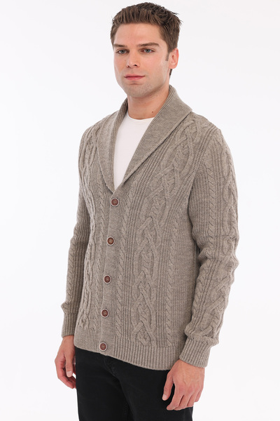 Trist Star Mink 80% Wool 20% Acrylic Hair Knitted Patterned Buttoned Shawl Collar Knitwear Cardigan Trist-5369
