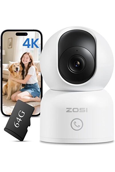 ZOSI 4K Indoor WiFi Camera, 360° PT Security Camera/Baby Monitor with 64GB