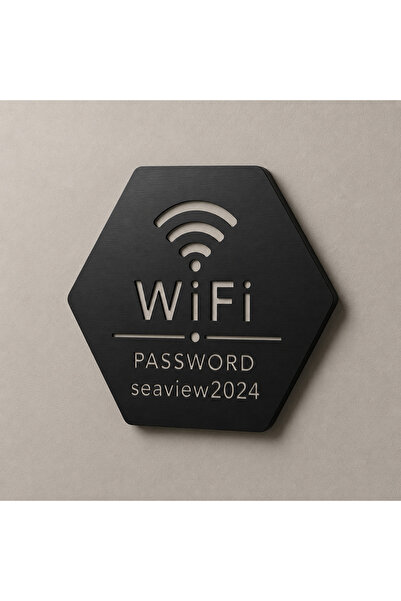 NO BRAND Πινακίδα με Wifi Password της επιλογής σας εξάγωνο μαύρο ανοδιωμένο ...