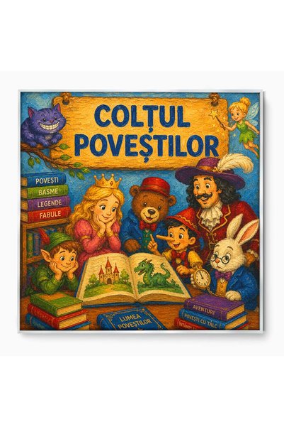 Luxcanva Tablou Canvas Coltul Povestilor 50x50 cm cu Rama Argintiu Povesti Pe...