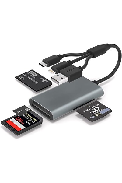 XICEN قارئ بطاقات 4 في 1، محول متعدد لبطاقات الذاكرة SD/TF/MS/XD، متوافق مع آ...
