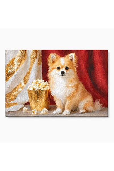 Luxcanva Tablou Canvas Catelus Cu Popcorn 60x40 cm pe Sasiu Lemn Catelus Popc...