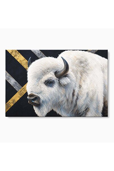 Luxcanva Tablou Canvas Bizon Alb Regal 70x50 cm pe Sasiu Lemn Bizon Animale P...