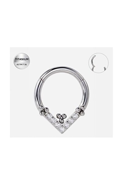 Funny Party Shop Silver titanium ring piercing with V-shaped crystals – 1.2 ×...