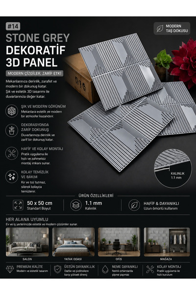 CraftWallDecor STONE 3D DUVAR PANELİ BOYANABİLİR ( ÖLÇÜ : 50*50 cm / 4 adet: ...