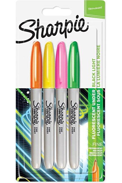 Sharpie Yayınları شاربي قلم تحديد دائم برأس دقيق - مجموعة نيون من 4 قطع