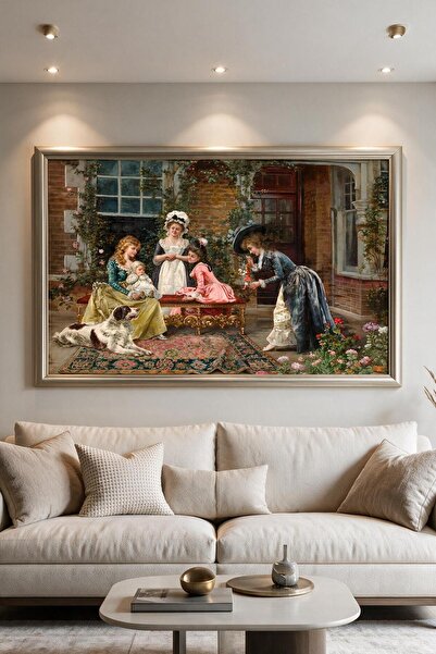 ARTAN GALLERY Viktorya Bahçe Sohbeti İtalyan Kadife Tablo 40 mm Kalın Çerçeve...