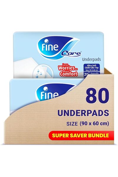 Fine Care فوط طبية مقاس صغير (90 × 60 سم)، 80 فوطة، ذات قدرة امتصاص قصوى وحما...