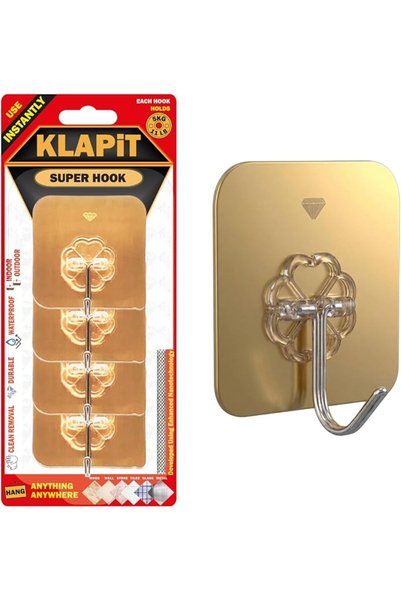 KLAPITA KLAPiT SUPER HOOK Heavy Duty Adhesive Gold Hook, Holds 11 pounds or 5...