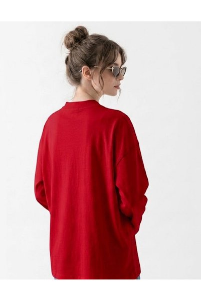 AÇELYA TEKSTİL Long Sleeve Cotton T-Shirt Oversize Wide Sleeve Women's Loose Long Basic T-Shirt