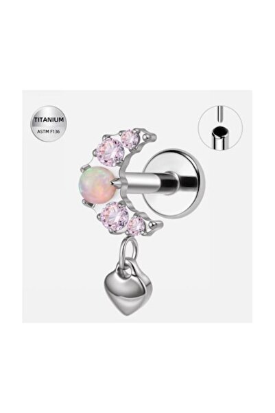 Funny Party Shop Piercing labret din titan argintiu cu semilună, cristale roz...