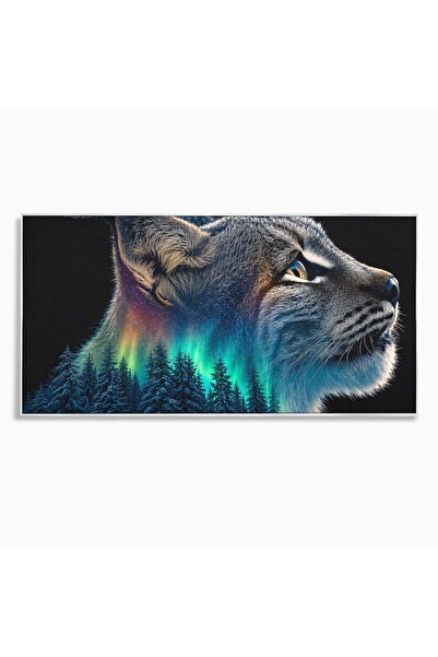 Luxcanva Tablou Canvas Lynx Aurora 140x70 cm cu Rama Argintiu Lynx Aurora Bor...