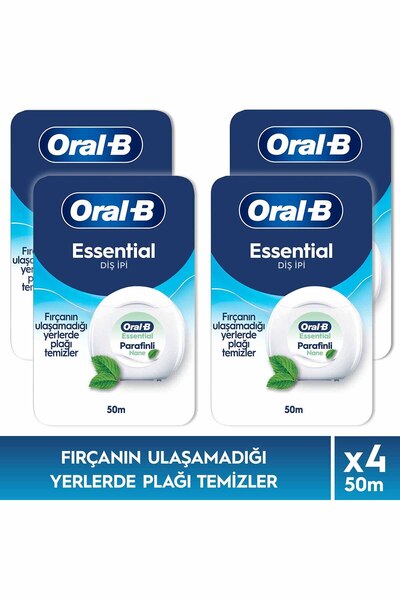 Oral-B Essential Diş İpi, Plak Temizler, Parafinli Diş İpi, Nane Aroması, 50m x4