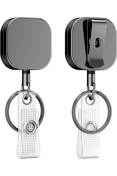 X SPRING Badge Reel Keychain, Dual Pack All-Metal Retractable Badge Holder wi...