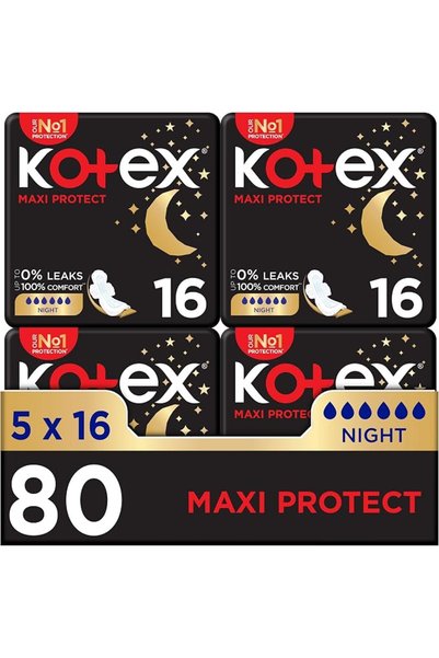 U by Kotex فوط صحية كوتكس ماكسي ليلية مع علبة حمل - عبوة من 5 قطع (5 × 16 فوطة)