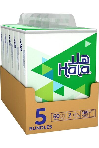 Hala مناديل وجه ناعمة، عبوة تحتوي على 50 منديل، 2 طبقة × 160 ورقة، مناسبة لجم...