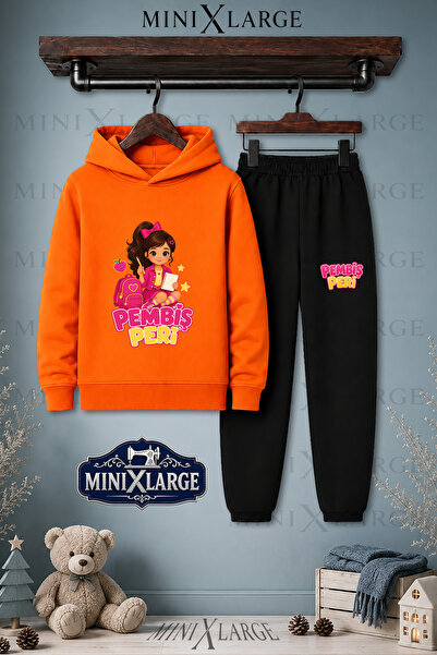 MINIXLARGE Unisex Çocuk Pembis Peri Okul Cantali Baskılı Kapşonlu Eşofman Takımı