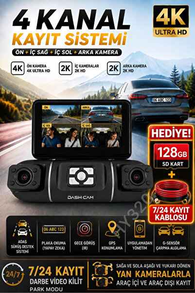 HY320 4 KAMERALI 4K Yapay Zekalı Full Paket 4K 2K 2K 2K Ultra Full HD Plaka O...