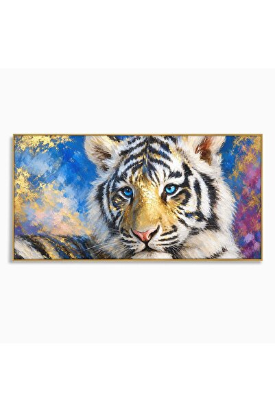 Luxcanva Tablou Canvas Tigru Regal 100x50 cm cu Rama Auriu Tigru Portret Wild...