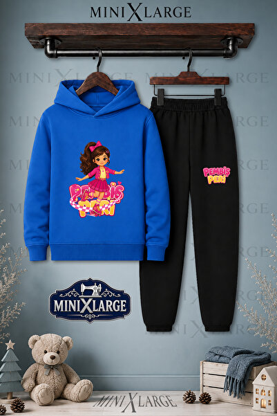 MINIXLARGE Unisex Çocuk Pembis Peri Patenli Baskılı Kapşonlu Eşofman Takımı