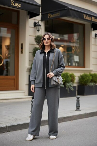 Aselim Hijap Moda Selanik- Oversize Suit with Embroidered Detail | Gray