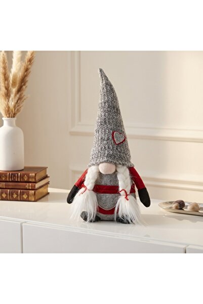 Ornament24 Figurina decorativa gnom, din pasla, cu codite, gri, 32cm