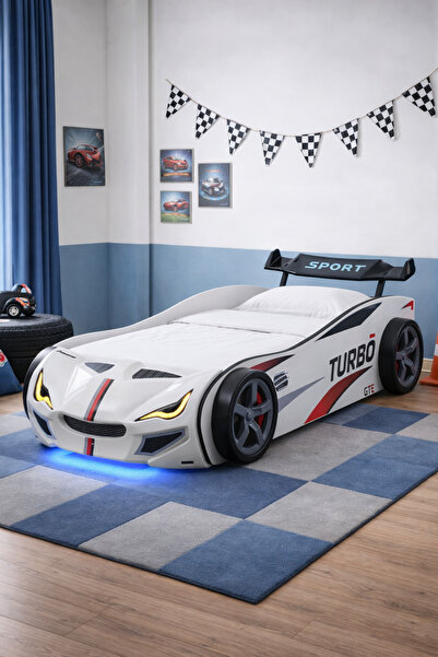 Setay Arabalı Yatak, Turbo GTI Rüzgarlıklı Ledli Arabalı Çocuk Yatağı, 90 x19...